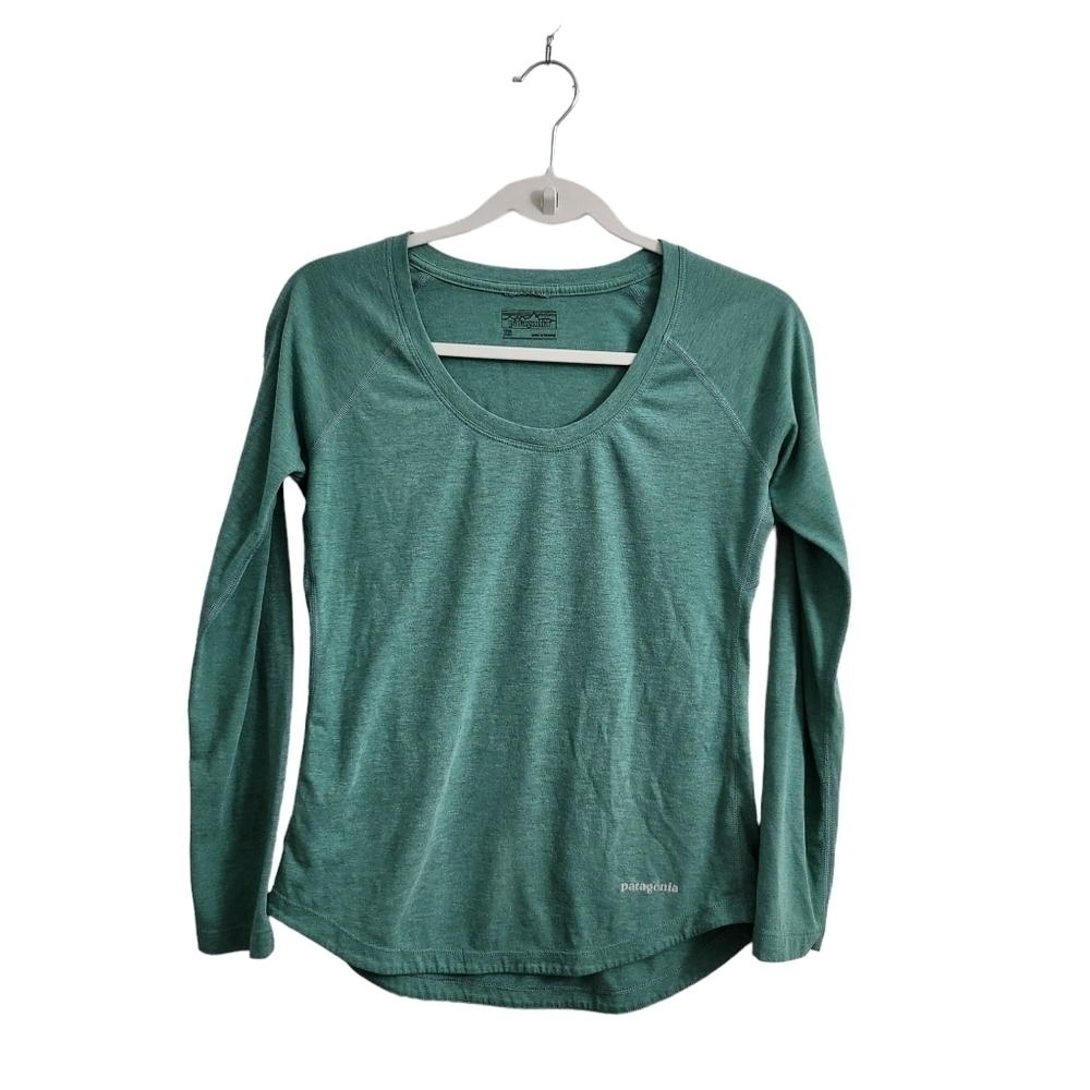 Patagonia Top Womens XS Green Nine‎ Trails Long Sleeve Active Outdoor Running
